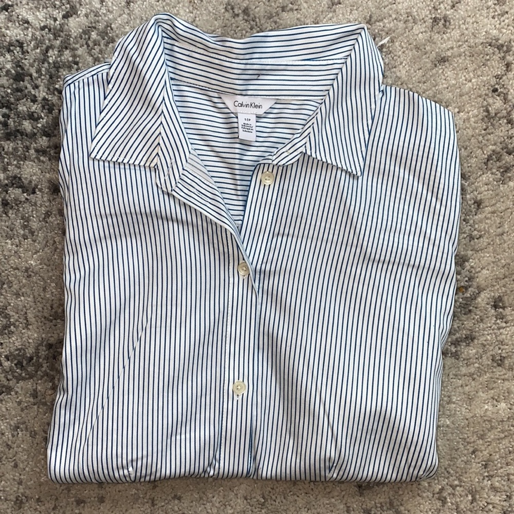 🍇 Calvin Klein Blue White Stripe Dress Shirt Sml